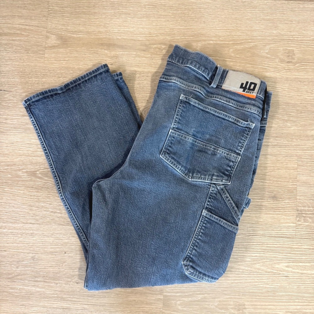 40 Grit Duluth Trading Carpenter Jeans Mens 40x28 Blue Slim Fit Workwear Denim